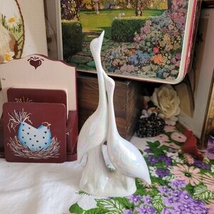Vintage Capodimonte porcelain Two Cranes Iridecent Italy